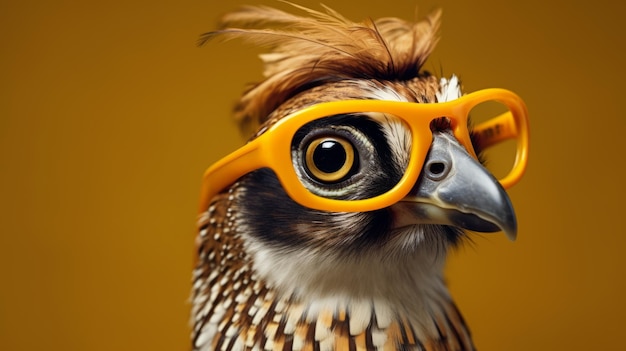 Photo un faisan bizarre avec des lunettes jaunes un portrait futuriste d'animal