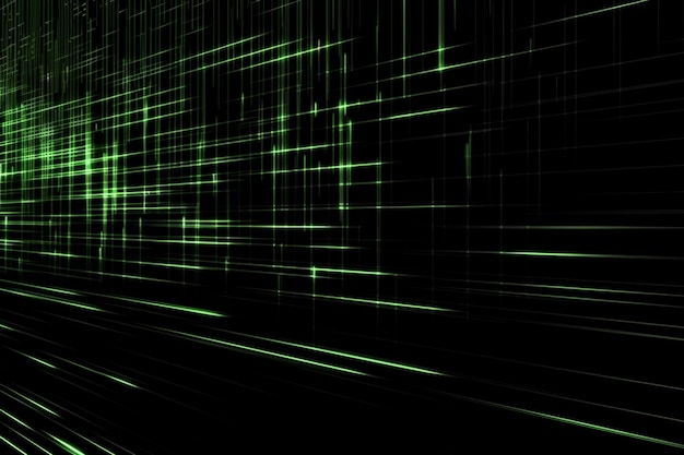 Faisceaux laser verts néon abstraits sur fond sombre spectre ultraviolet AI générative