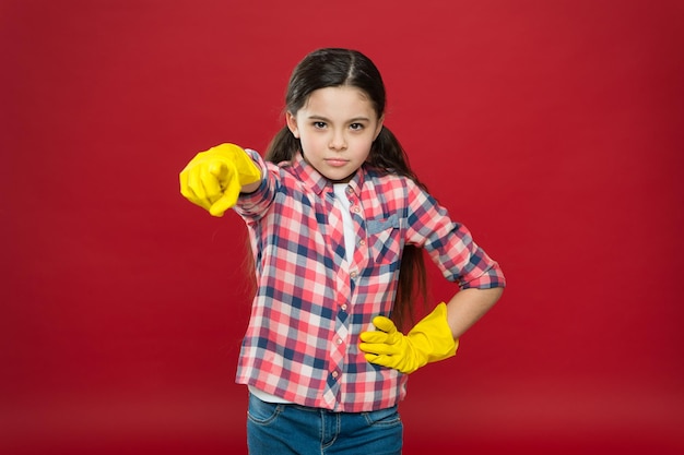 Faites-le Apprécier la propreté Nettoyer la maison Tâches ménagères Nettoyage de printemps Service de nettoyage de la maison Fournitures de nettoyage Gants en caoutchouc pour petite fille pour nettoyer le fond rouge Hé toi