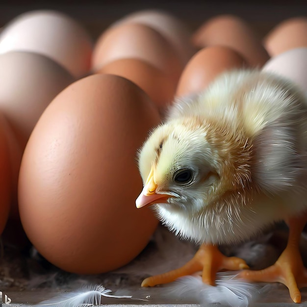 Faites tomber les poussins nouveau-nés à côté des œufs AI générative