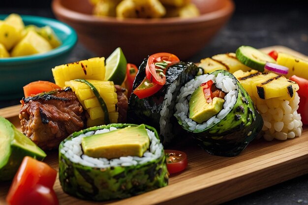 Photo fajita sushi rolls avec avocafajita kabobs avec de l'ananas