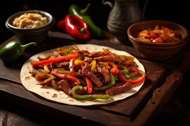 Fajitas servies avec une sauce chipotle épicée