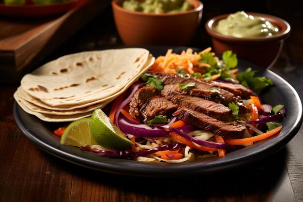 Photo fajitas servies avec une sauce chipotle épicée