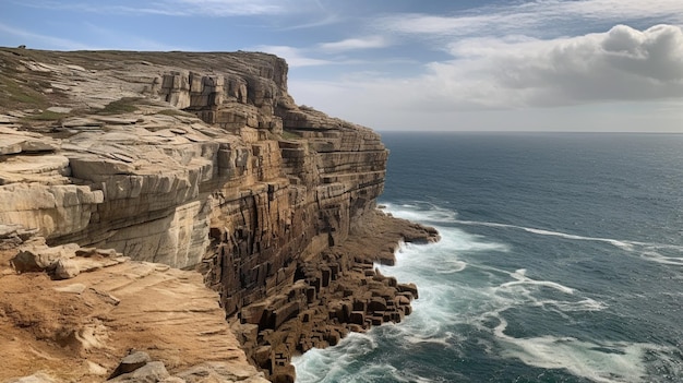 Une falaise avec l'océan en arrière-plan