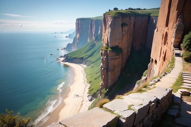 Une falaise avec une plage en arrière-plan