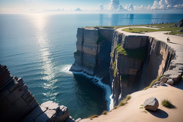 Une falaise avec une route qui la traverse