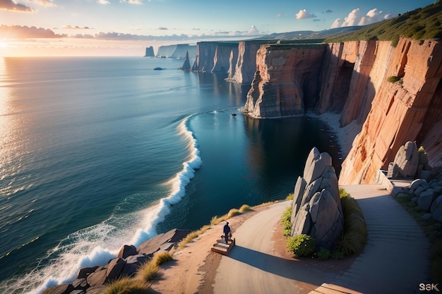 Une falaise avec vue sur la côte française