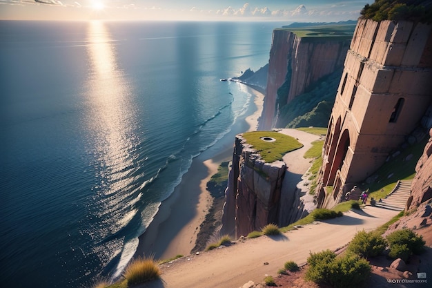 Une falaise avec vue sur la mer et la mer