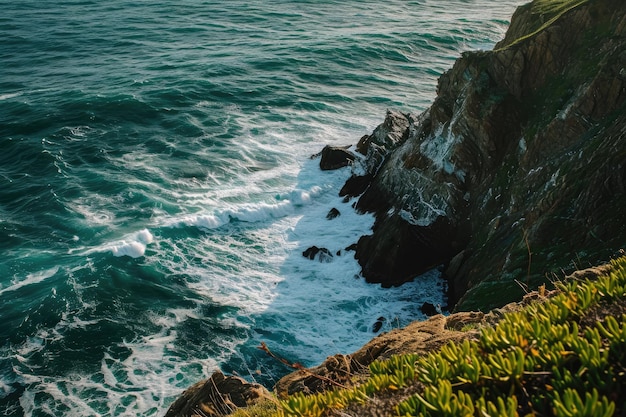 Les falaises côtières embrassées par les vagues.