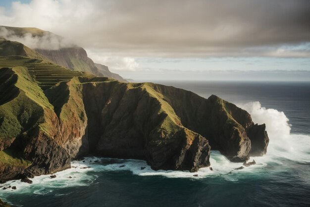 Photo des falaises hautes dans les îles féroé basalte vertigineux