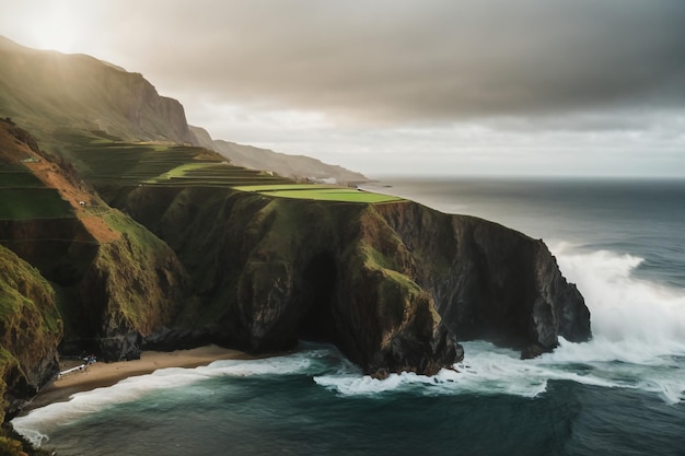 Photo des falaises hautes dans les îles féroé basalte vertigineux