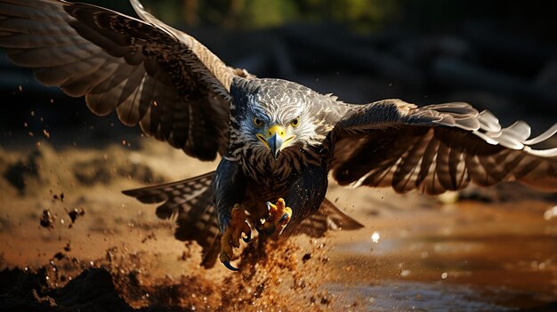 Photo falco tinnunculus volant à la chasse dans un vol secouant ia générative