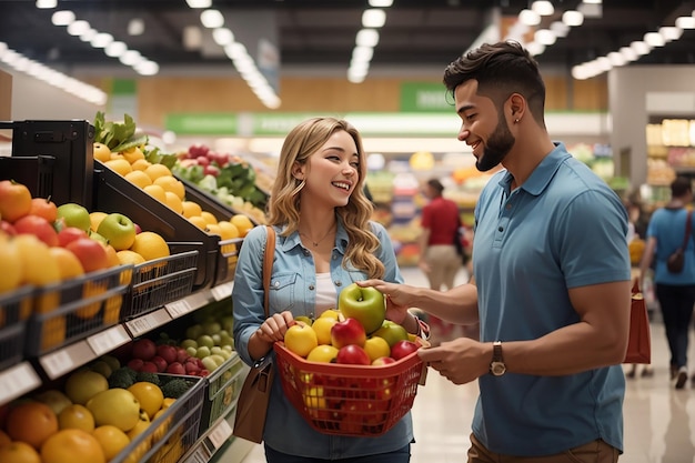 famille achetant de la nourriture dans un supermarché marchant poussant le chariot et choisissant des produits d'épicerie ensemble