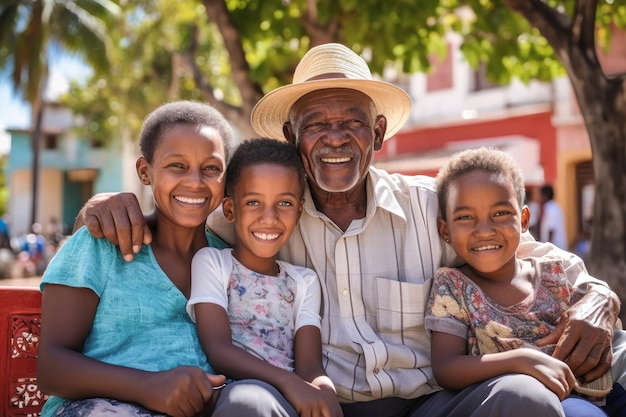 Famille afro-américaine ensemble Photo de famille d'un grand-père avec des enfants et des petits-enfants Les enfants et les petits-enfants rendent visite à des parents âgés Valeurs familiales Prendre soin des personnes âgées