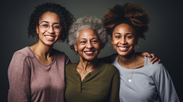 Famille afro-américaine jeune fille maman grand-mère et arrière-grand-mère