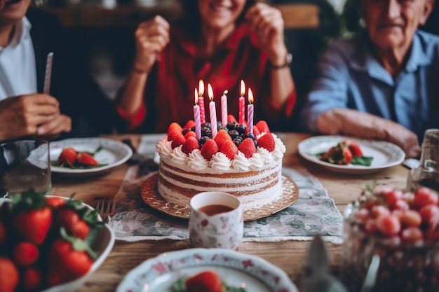 Une famille aimante se réunit autour d'un délicieux gâteau pour fêter un anniversaire