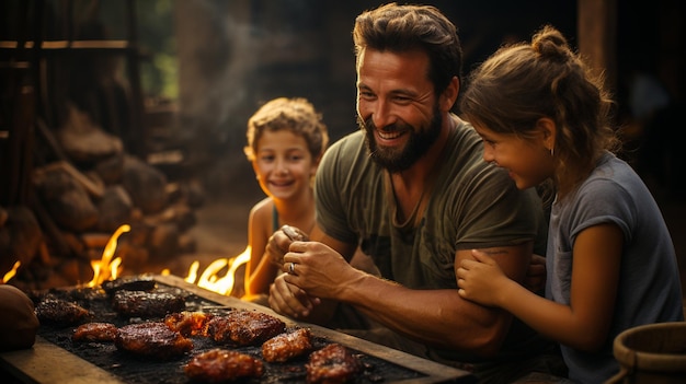 Photo une famille appréciant un barbecue brésilien traditionnel