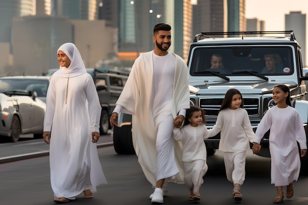 Famille arabe heureuse à Abu Dhabi