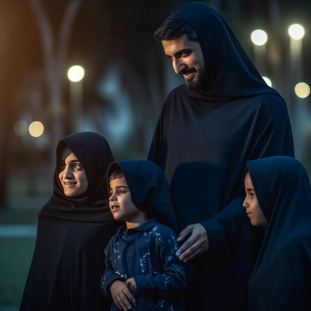 La famille arabe profite de son temps ensemble.