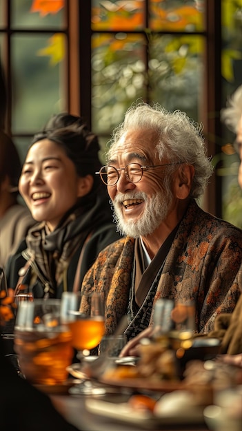 Une famille asiatique a un dîner de Noël.