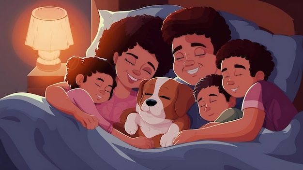 Famille assis dans un lit