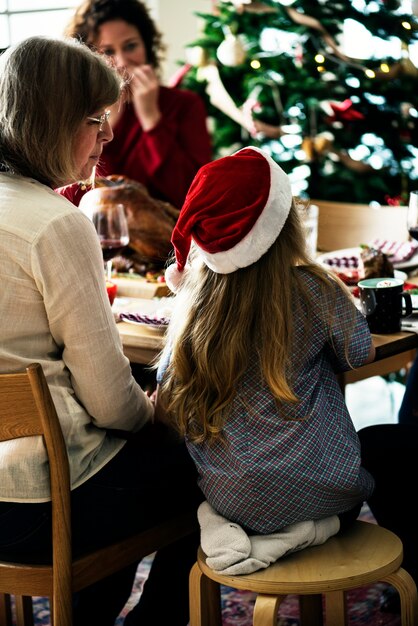 Famille ayant un dîner de Noël