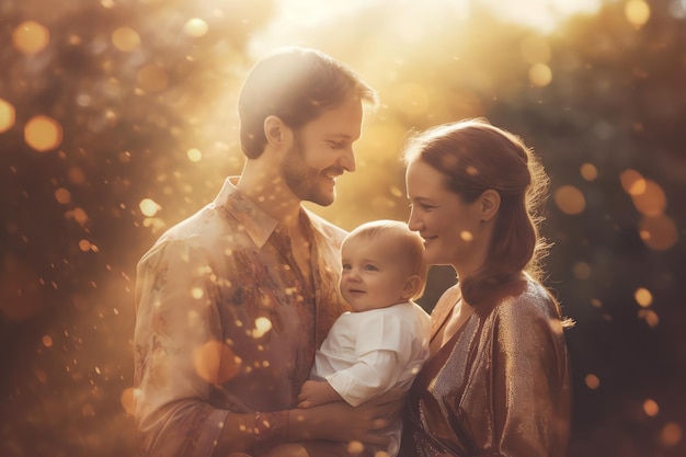 Une famille avec un bébé au soleil