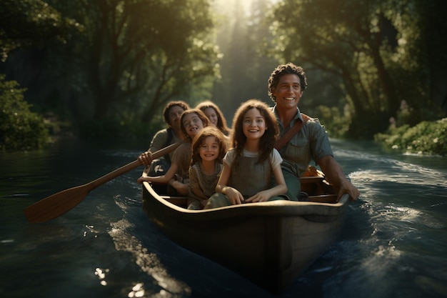 Famille en canoë sur un fleuve sinueux portrait 00312 00