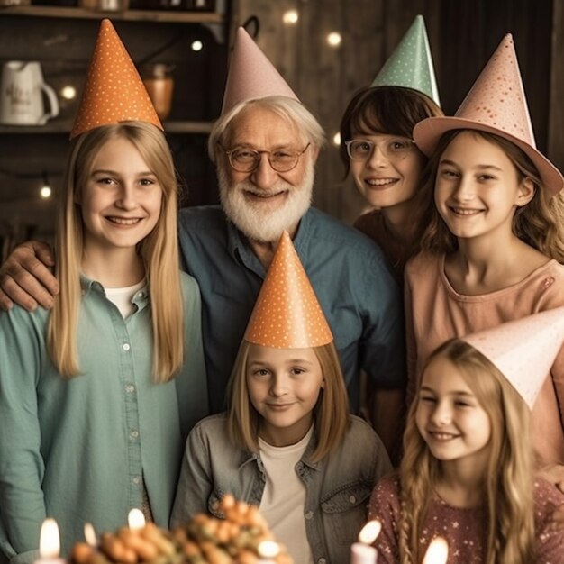 Photo une famille célébrant un anniversaire avec un gâteau et un gâteau