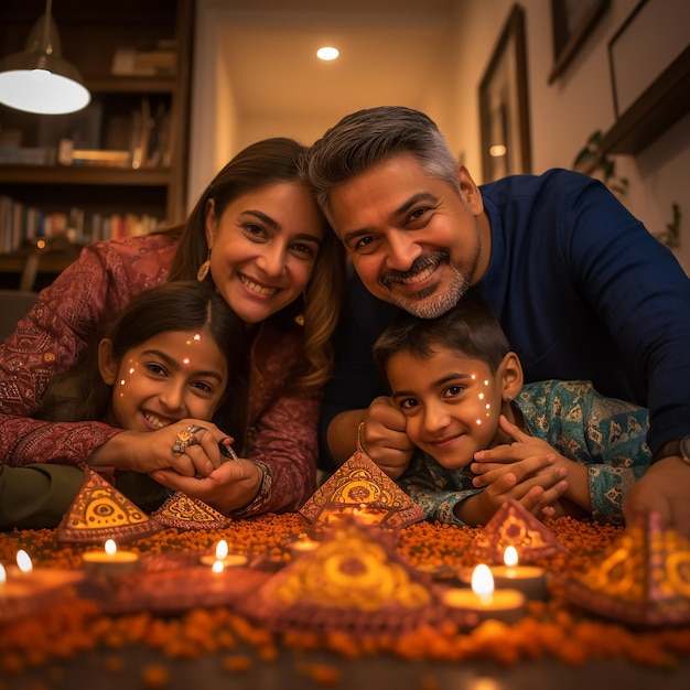 famille célébrant le festival de Diwali