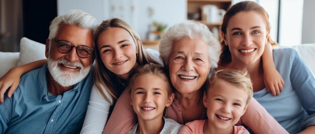 Photo une famille de cinq personnes pose pour une photo