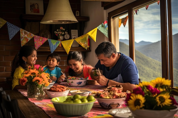 Famille colombienne réunie dans la joie dans les montagnes générative IA