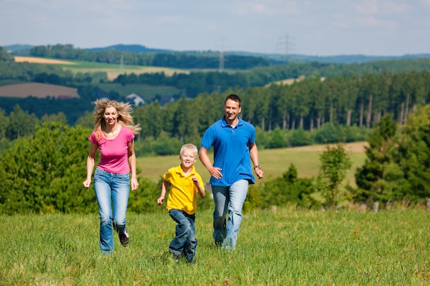 Famille, courant, pré, été