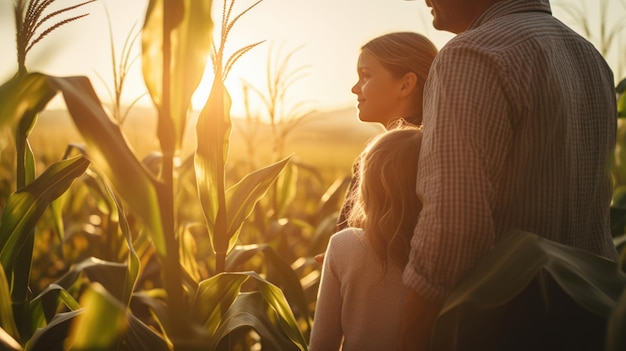 Famille dans un champ de maïs