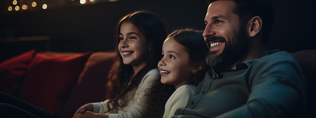 Famille dans un cinéma en train de regarder un film