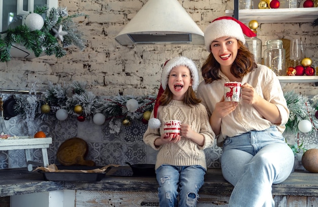 Famille dans la cuisine décorant pour Noël