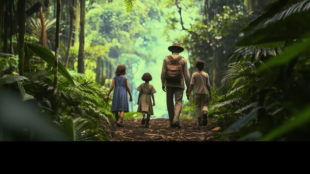 Photo famille dans la forêt de la jungle