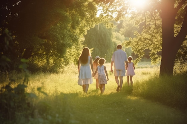 Famille dans le parc à pied Générer Ai