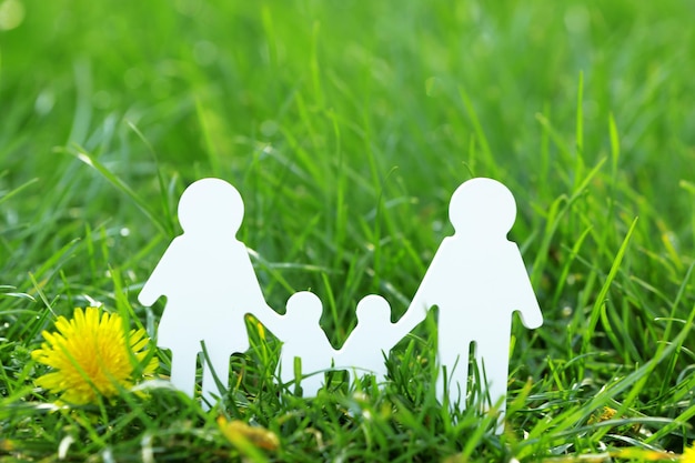 Photo famille de découpe sur fond d'herbe verte