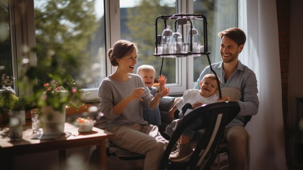 Photo la famille déjeune dans la maison de vacances et passe du temps ensemble à l'extérieur