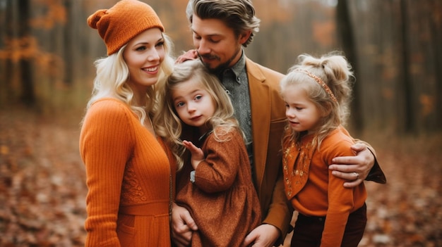 Une famille avec deux enfants et un portant de l'orange