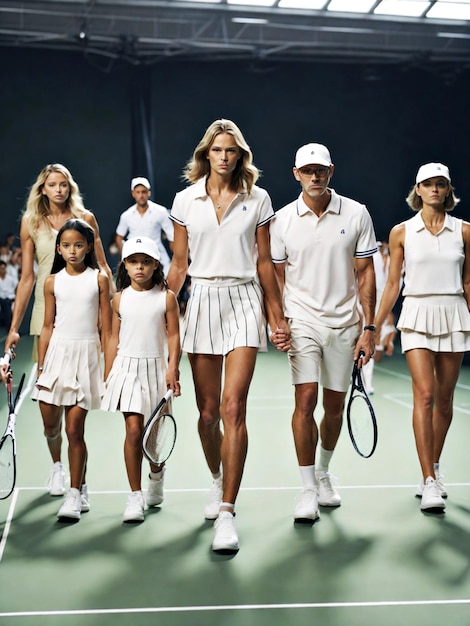 Une famille de dix spectacles modernes et élégants qui jouent au tennis