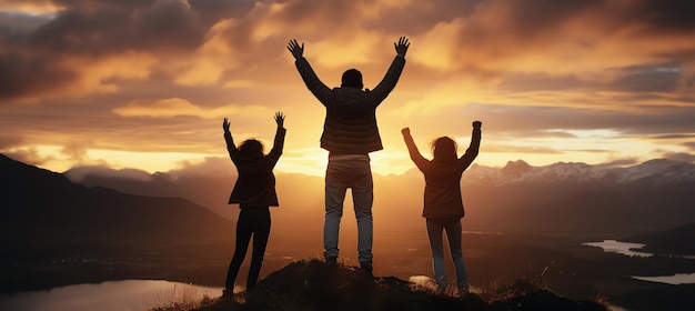 Photo famille du lever du soleil une image générée