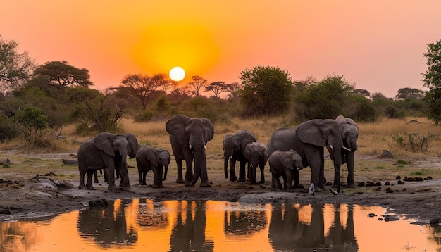 Photo une famille d'éléphants africains comprenant des veaux