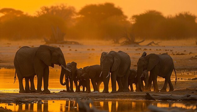 Photo une famille d'éléphants africains comprenant des veaux