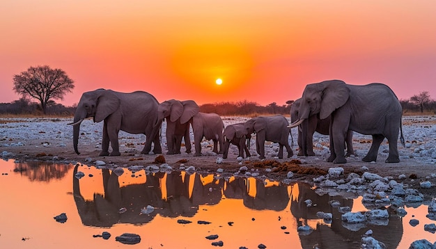 Photo une famille d'éléphants africains comprenant des veaux