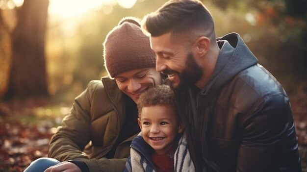 Photo une famille avec un enfant sur un banc