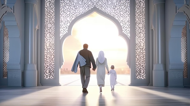 une famille entrant dans la mosquée