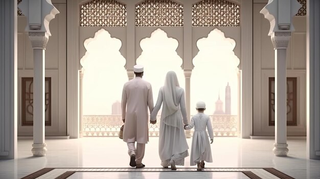 une famille entrant dans la mosquée