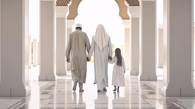 une famille entrant dans la mosquée